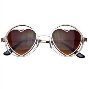 Womens Round Metal Heart Hippie Circle Sunglasses